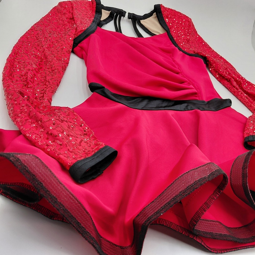 Weissman Dance Costume MA 13699‎ Red Black Leotard Recital Competition Sequin